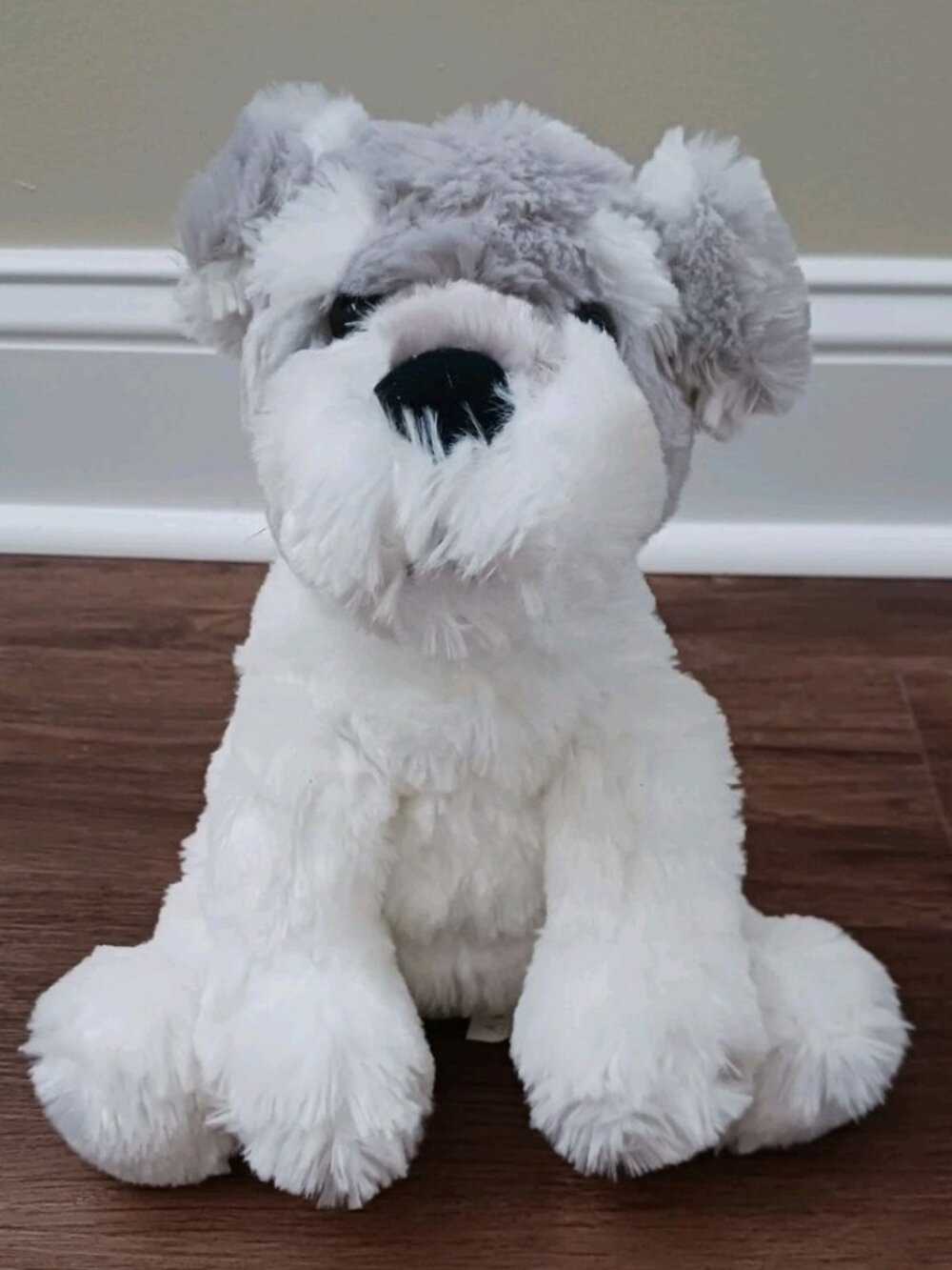 Limited White Gray Puppy Dog Plush Schnauzer brown eyes